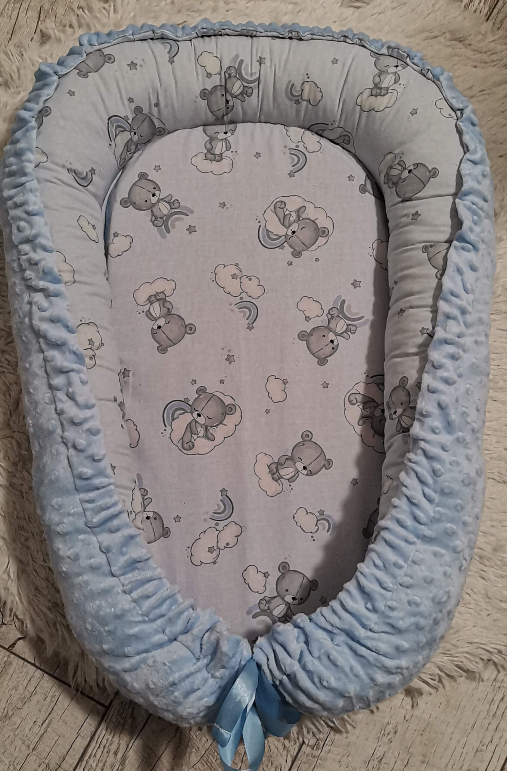 teddy kék babafészek teddy kék babafészek